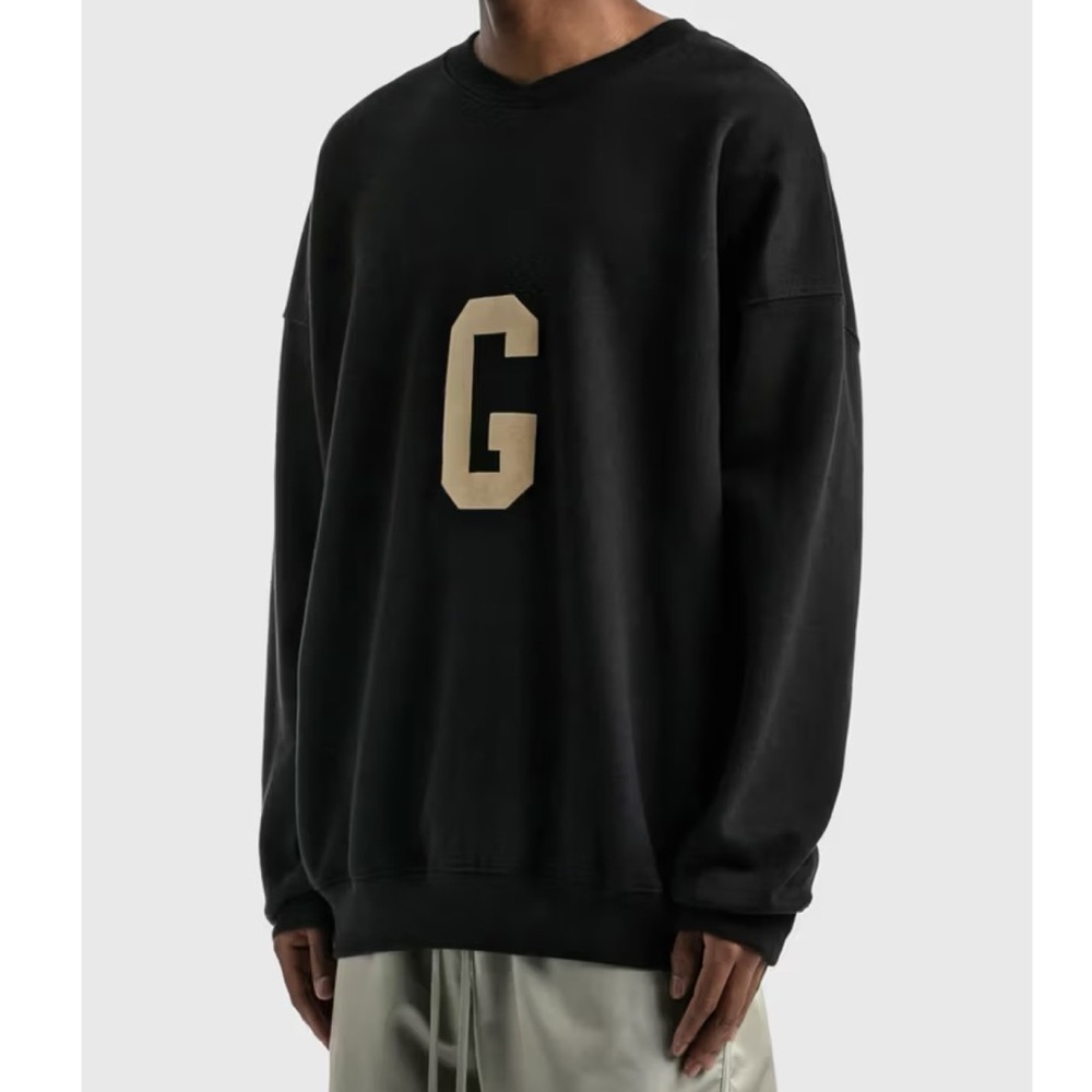 Fear Of God Mens G Crewneck Cotton Black Sweater with Beige G